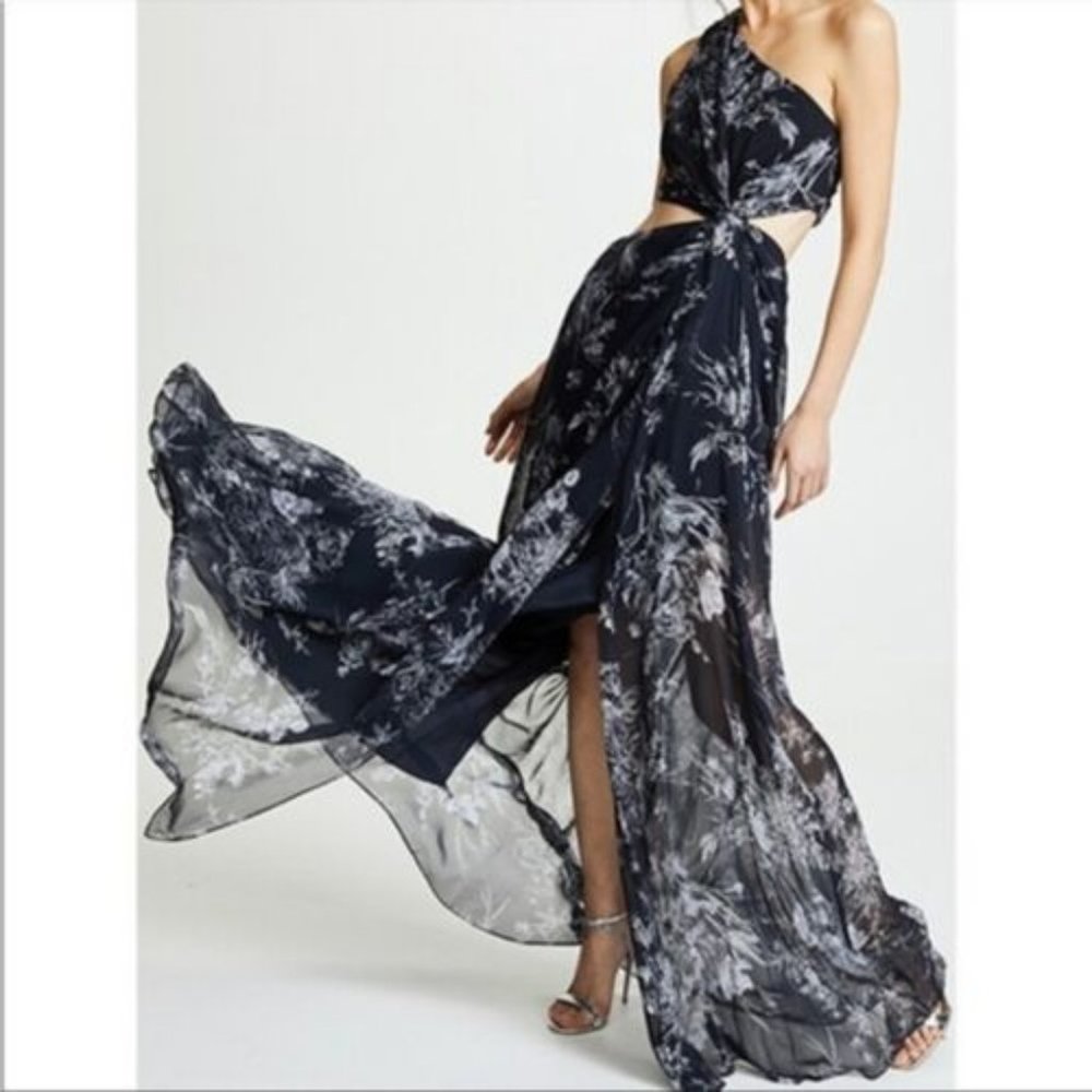 Cinq a Sept Goldie Floral Gown in Inky Blue - Size 2